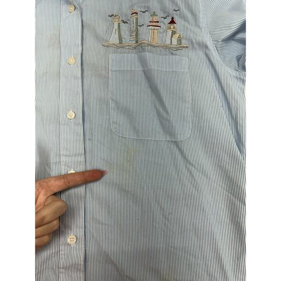 Las Olas Womens Shirt Size Small Stripped Long Sleeve Button Up Beach Theme - Picture 9 of 14